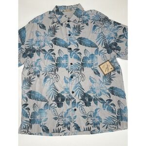 Paradise Collection Men's 100% Silk Tropical Floral Short Sleeve Button Shirt‎ L